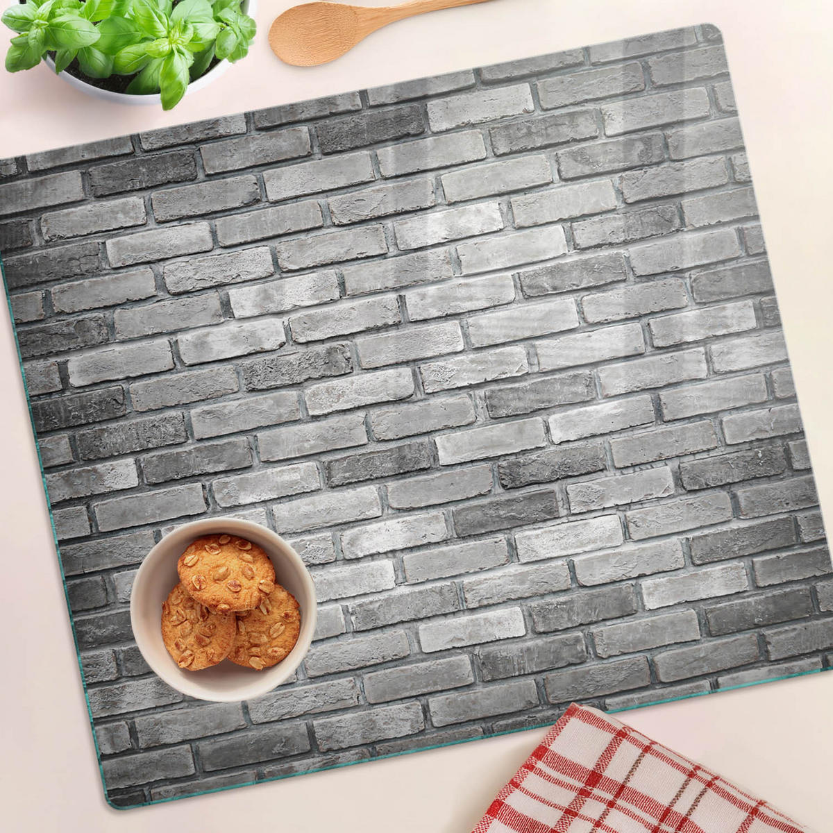 GLASPLATTE 60x52 cm Ziegelmauer - Grau, Glas (60/0.4/52cm) - TULUP