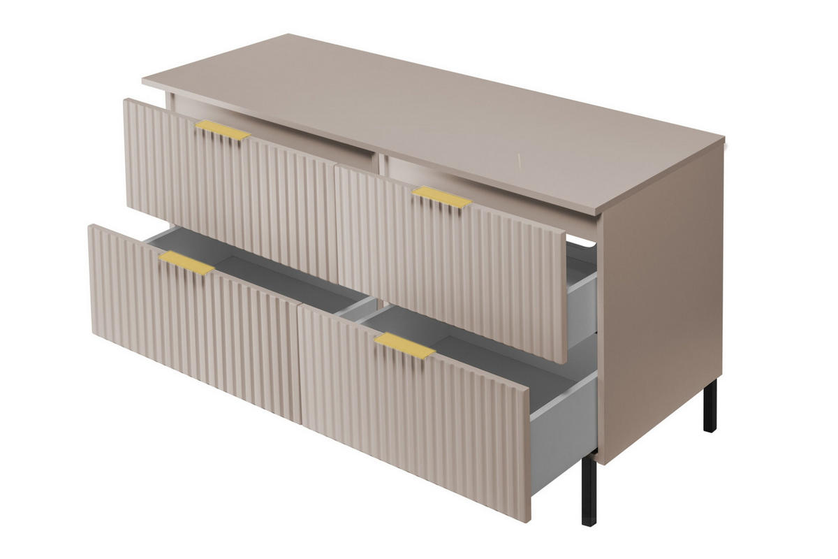 WASCHBECKUNTERSCHRANK, Kaschmir, 120 (2 x 60) x 77 x 46 cm, goldener Griff, schwarze Beine + Arbeitsplatte - Beige/Goldfarben, Holzwerkstoff (120/77/46cm) - 3XE LIVING
