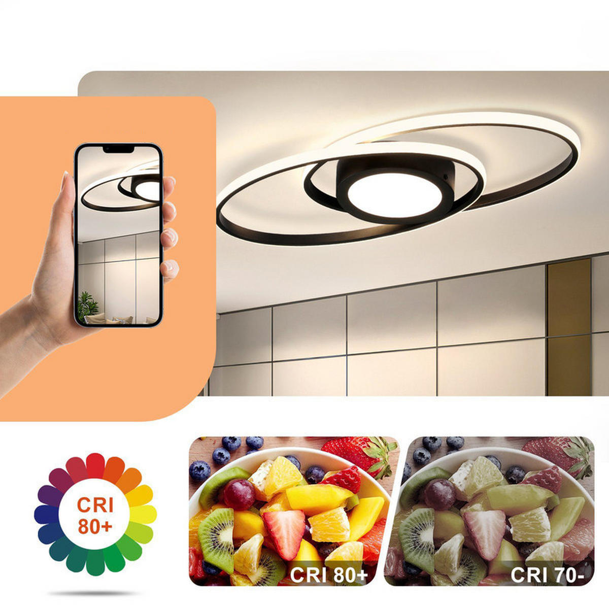 LED-DECKENLEUCHTE Einäugig 56/22.3/4 cm - Schwarz, Metall (56.5/4/22.3cm) - ZMH
