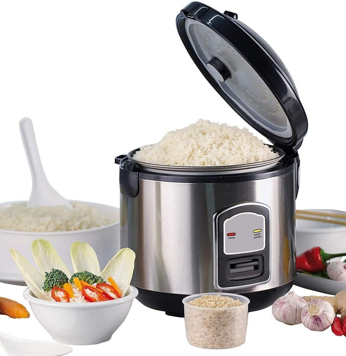 REISKOCHER 3in1 1,2 L 400 W Edelstahl Schwarz Dampfgarer Warmhaltefunktion - Silberfarben/Schwarz, Kunststoff/Metall (23/22.5/22cm) - Mia