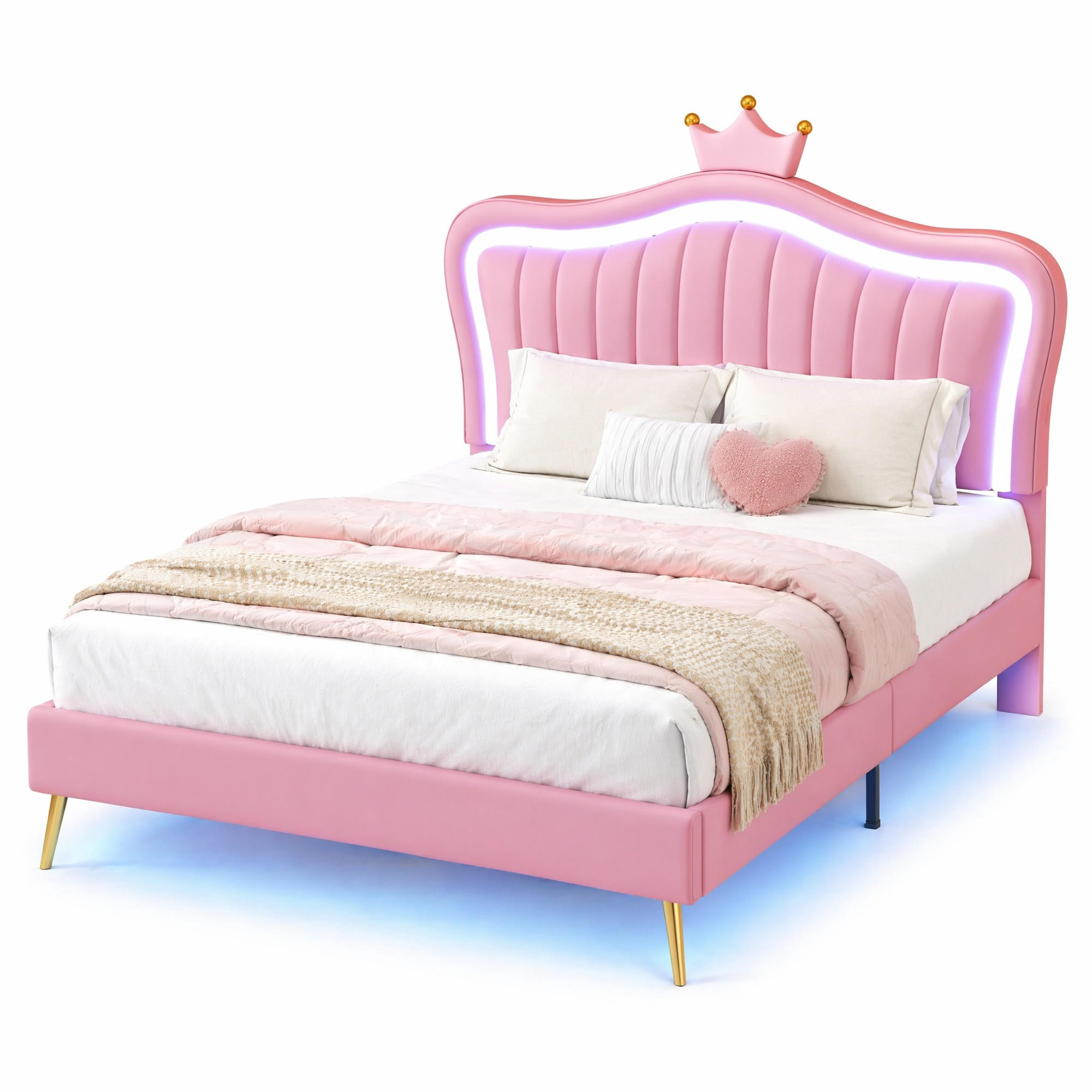 KINDERBETT 140/200 cm in Rosa mit LED und verstellbarem Kopfteil - Rosa, Holzwerkstoff/Textil (140/200cm) - CHICFURN