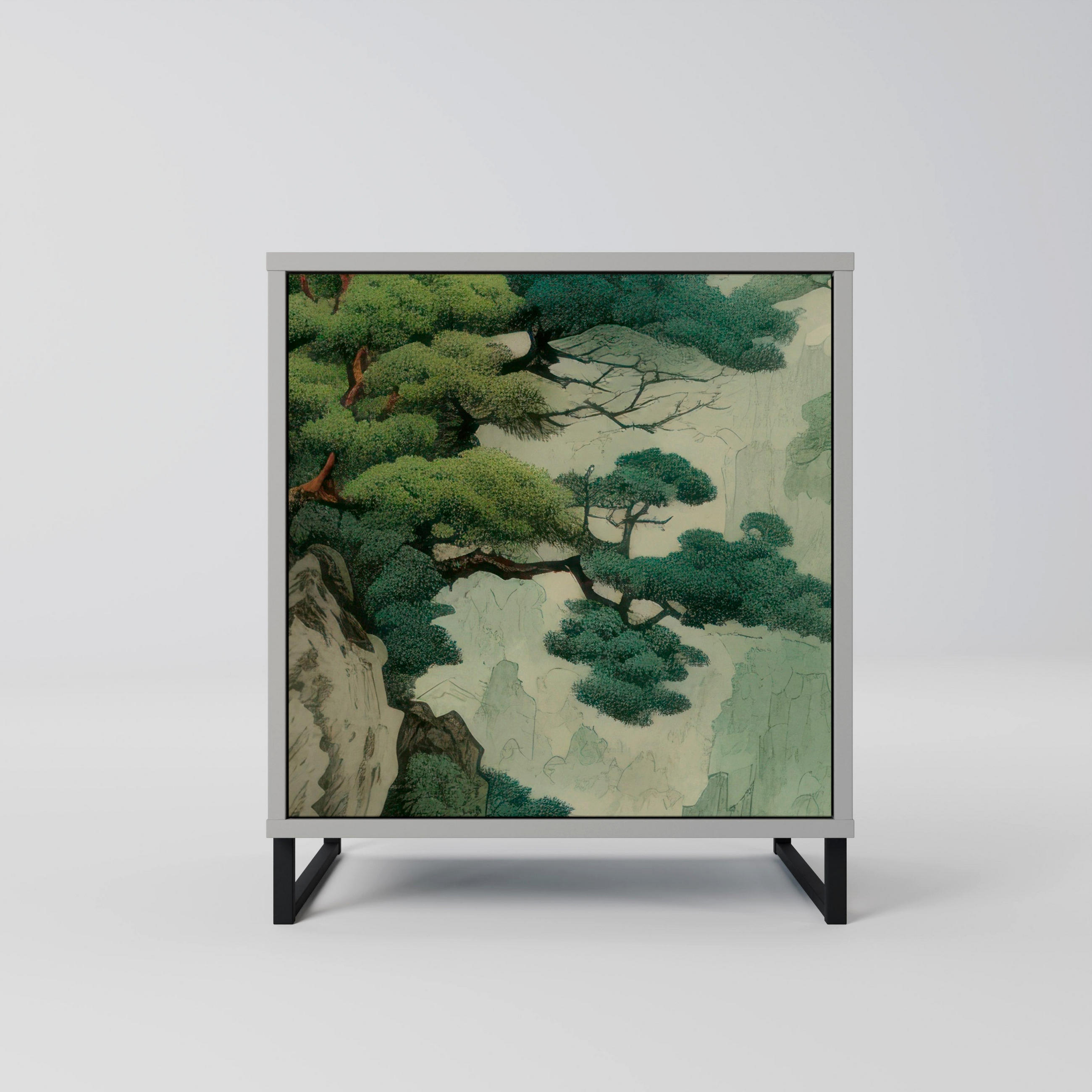 SIDEBOARD VERDURE ABYSS, Grau, 57,5x42x67,5 cm, Schwarze Metall-Rahmenfüße - Multicolor/Schwarz, Holzwerkstoff/Metall (57.5/67.5/42cm) - SpaceRebels