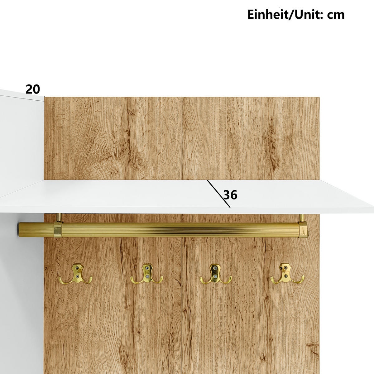 DIELENGARDEROBE mit Spiegel, Sitzbank und 6 Haken, 110/38/190 cm - Weiß, Holzwerkstoff (38/190/110cm) - BEAOK