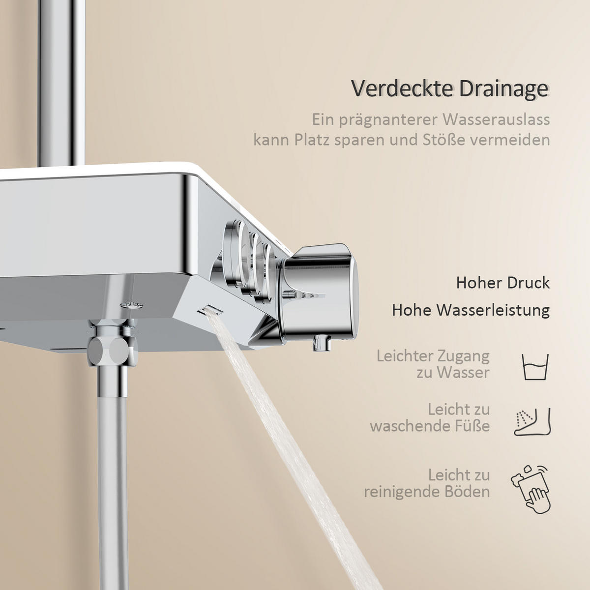 ÜBERKOPFBRAUSESET mit Thermostat höhenverstellbar Chrom 112,7/46 cm - Chromfarben, Metall (36/118/46cm) - EMKE