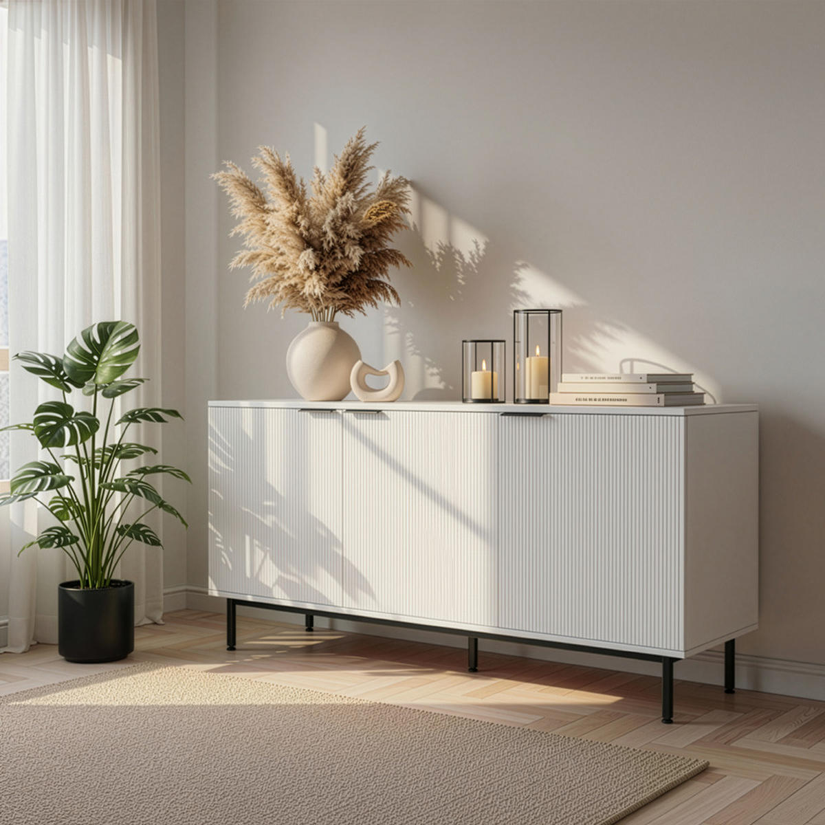 SIDEBOARD NYLA - Weiß, 154 x 73 cm - Weiß, Holzwerkstoff (154/73/42cm) - Home Deluxe