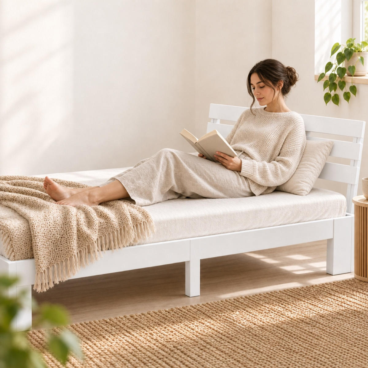 BETT Weiß Massivholz mit Lattenrost 120x200 cm - Weiß, Holz - Relaxdays