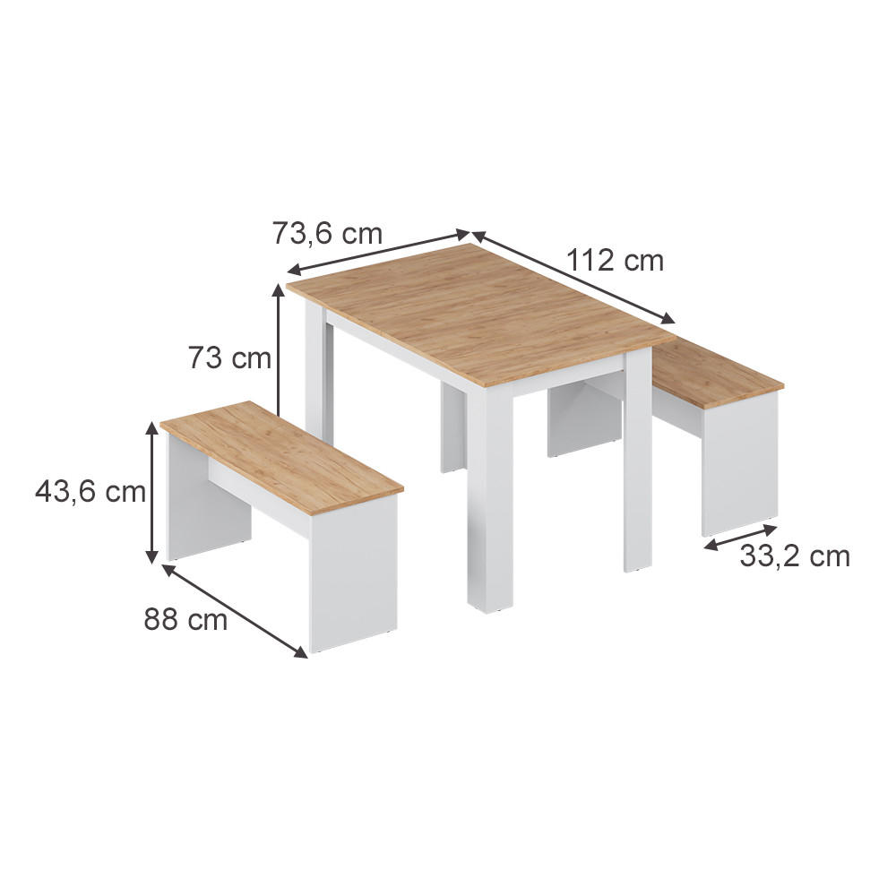 ECKBANKGRUPPE Sentio Weiß/Goldkraft Eiche 112 x 73.6 cm mit 2 Bänken - Honigeiche/Weiß, Holzwerkstoff (112/73/73.6cm) - Vicco