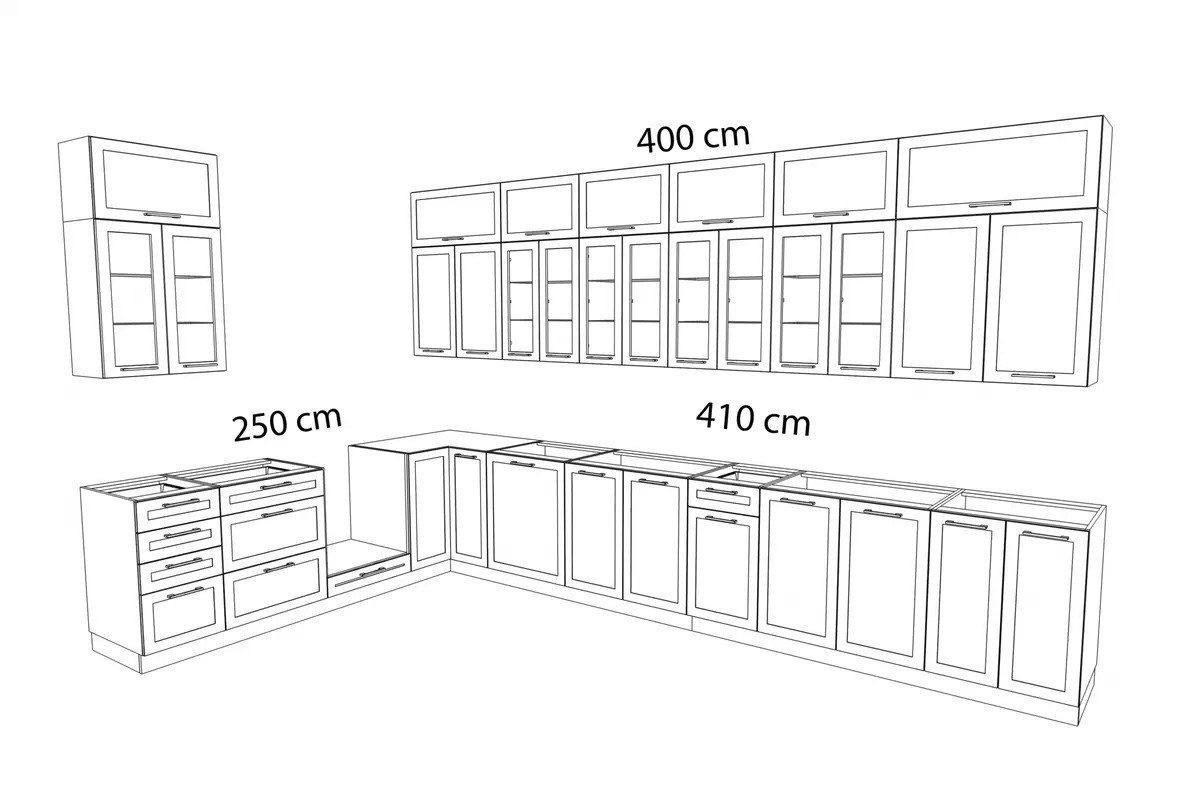 ECKKÜCHE 410 cm - Linea K7-M410 - in Weiß/Matt - Schwarz/Weiß, Holz/Holzwerkstoff (410/210/250cm)