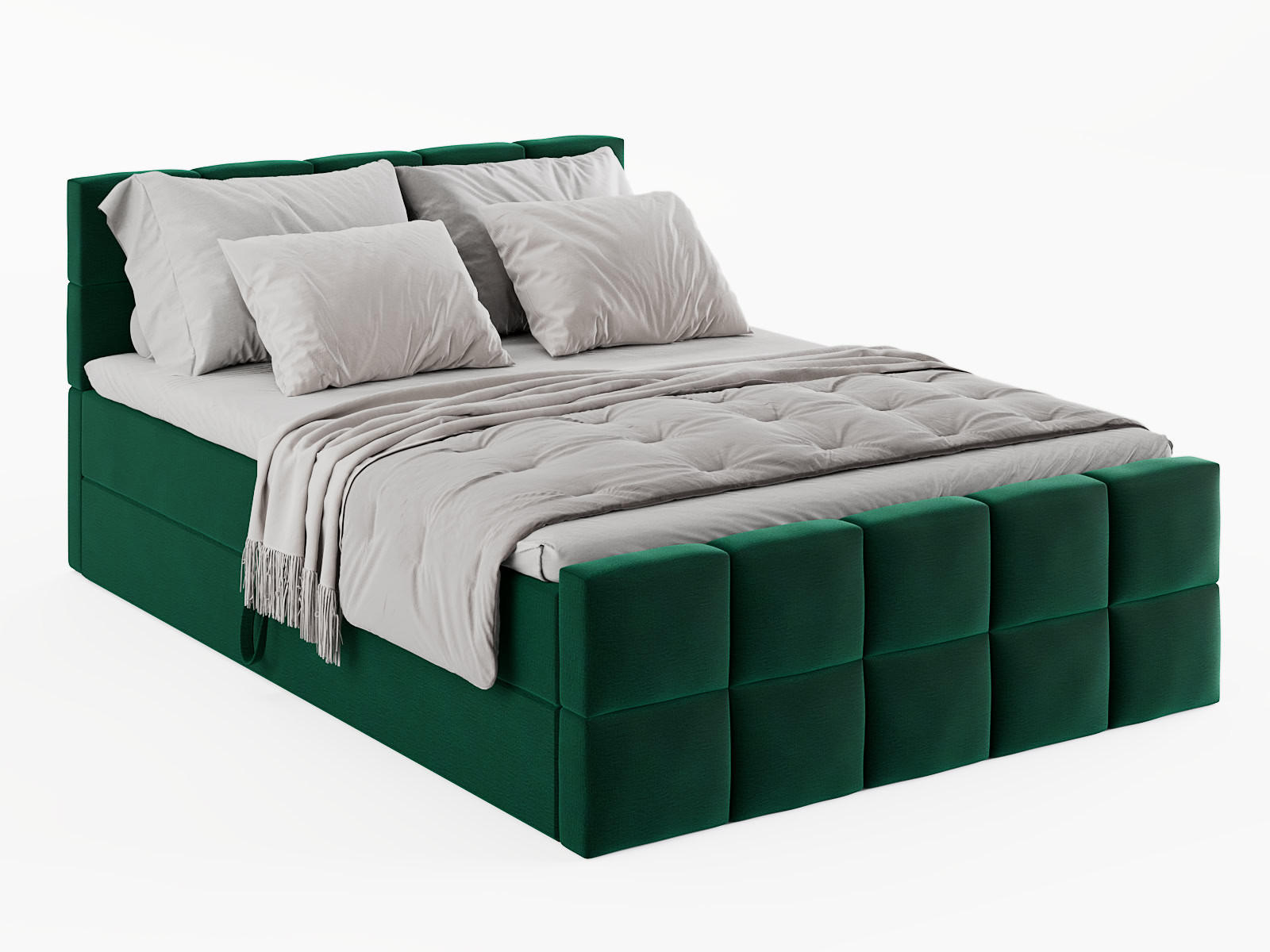 BOXBETT Vanessa 200/200 cm, in Dunkelgrün, Velours-Stoff, Bettkasten, Matratze, Topper - Dunkelgrün, Textil (200/200cm) - Barchello