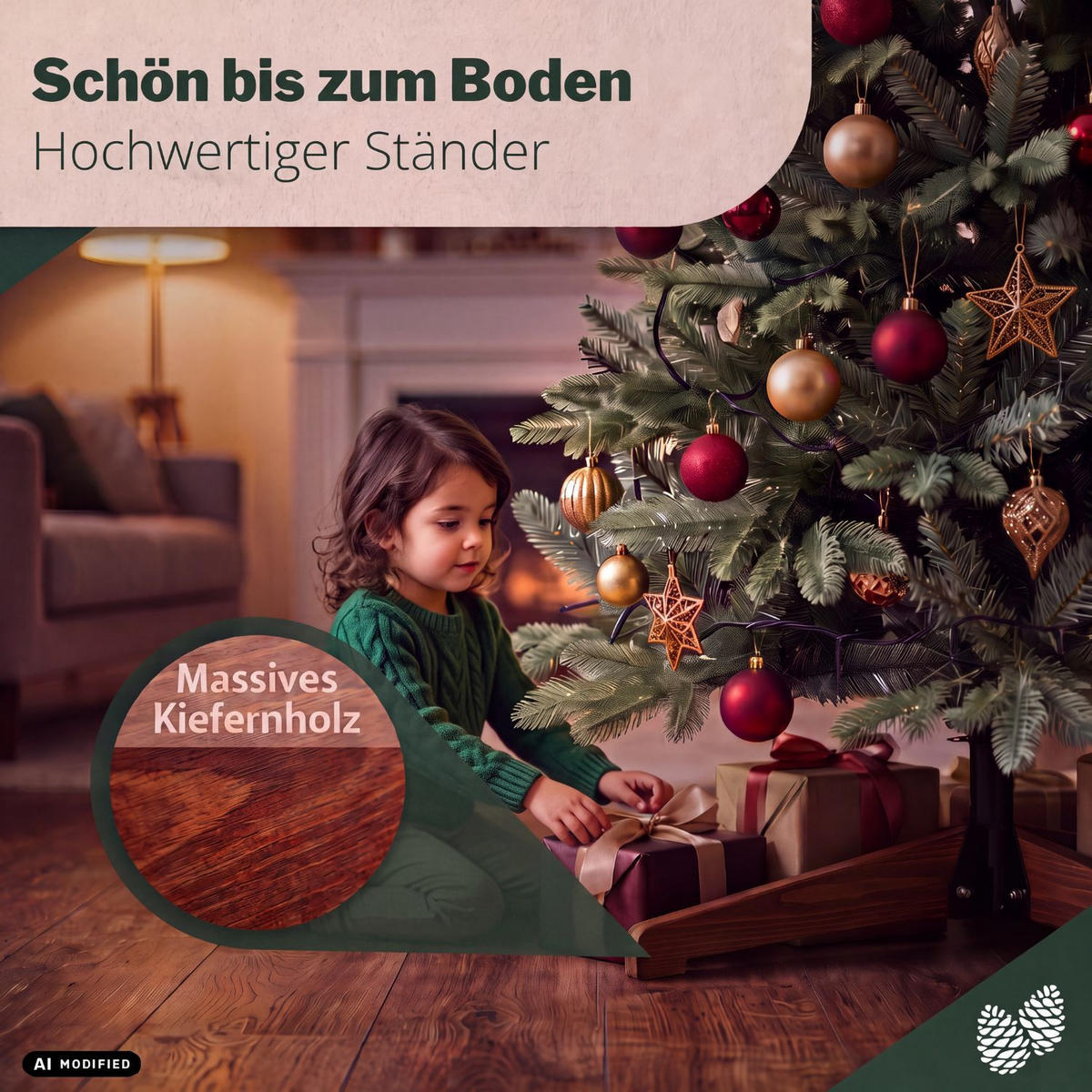 KÜNSTLICHER WEIHNACHTSBAUM OREGON mit Holzständer Höhe 180 cm - Grün, Kunststoff (108/180/108cm) - pink garten