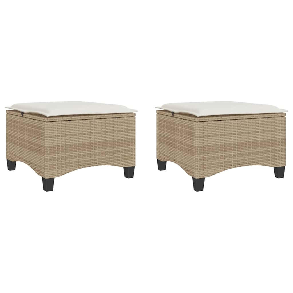 GARTENHOCKER Mit Kissen 2 Stk. Beige 55/55/36 Cm Poly Rattan - Creme, Kunststoff (55/36/55cm) - vidaXL