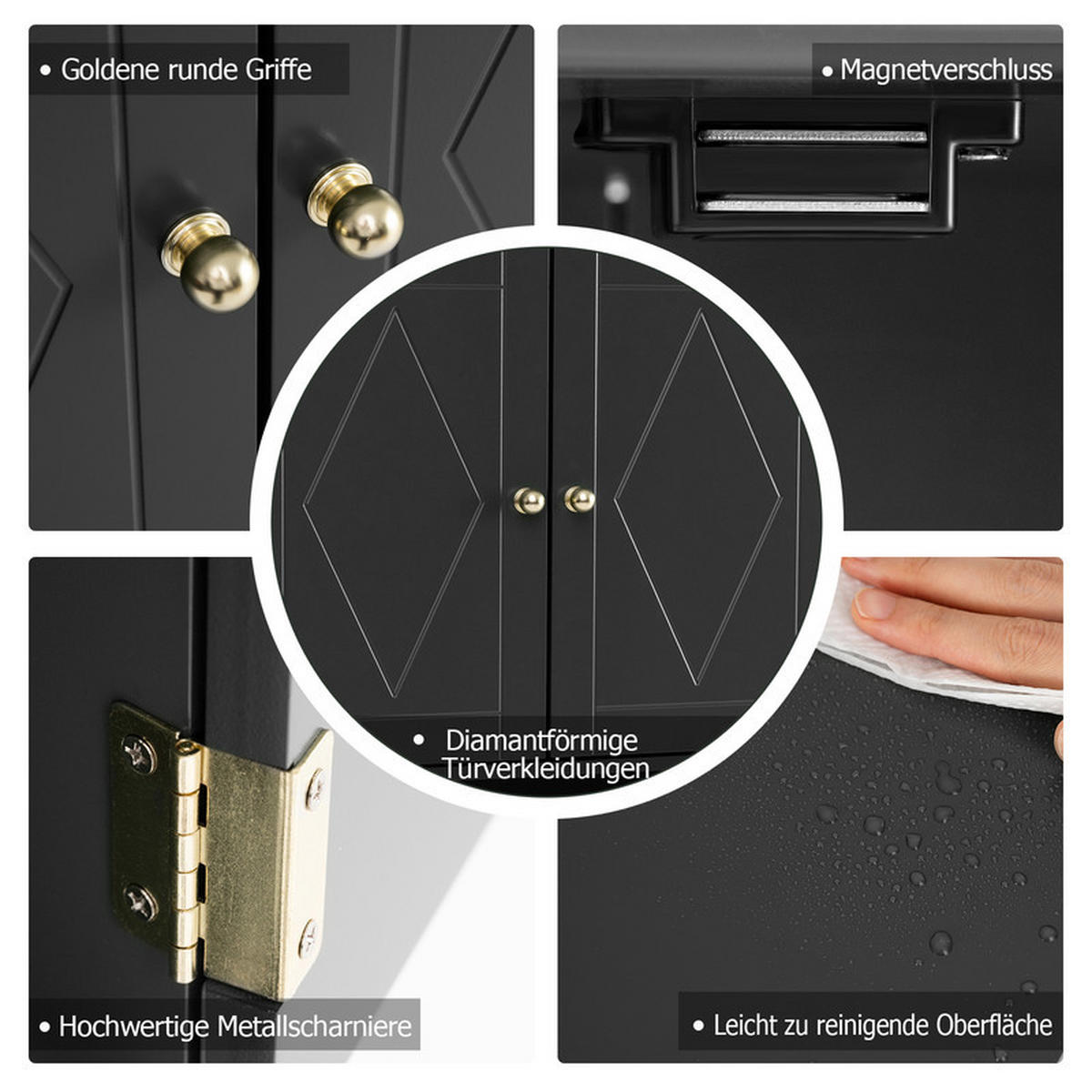 BAD-HÄNGESCHRANK mit 2 Türen schwarz - Schwarz, Holzwerkstoff (55.5/75/21cm) - COSTWAY