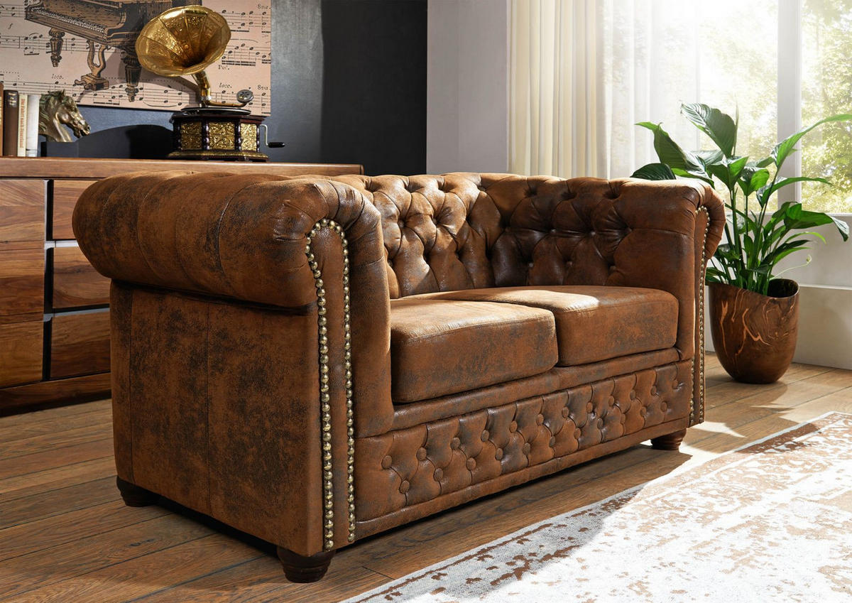 SOFA 148x86x72 braun CHESTERFIELD - Braun, Leder (148/72/86cm) - Massivmoebel24
