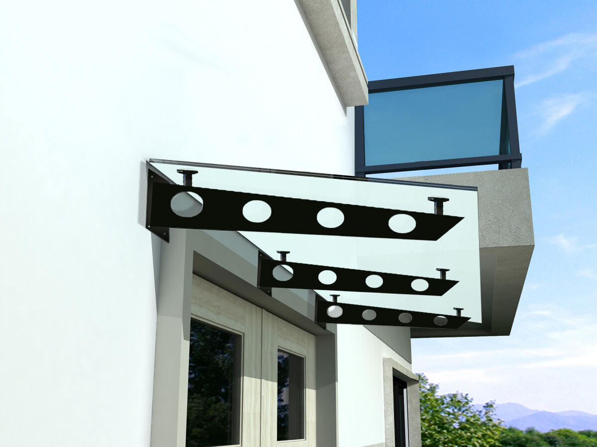 GLASVORDACH 250x90 cm Sicherheitsglas Edelstahl Satiniert S-Schwarz - Weiß, Glas (250/1.31/90cm) -  Glaswerk Westfalen