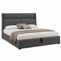 BETT mit Stauraum und Kopfteilverstellung 140x200 cm Leinen Grau - Grau, Metall (140/200cm) - Meubliv