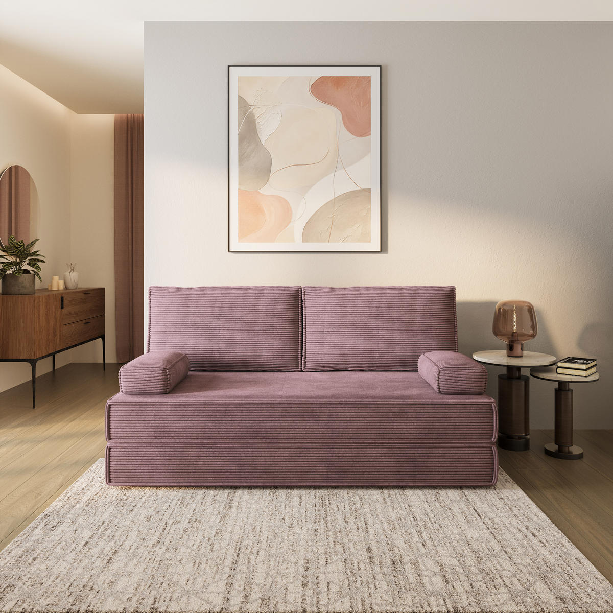 BETTSOFA SILAR aus Schaumstoff Cordstoff Lila Schlaffunktion - Lila, Textil (170/86/80cm) - MASSENO