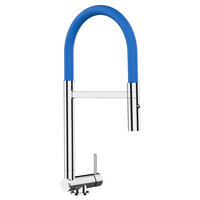 VORFENSTER-KÜCHENARMATUR, Umklappbar 4,5 CM, Verchromt und Blau, 2-Strahl-Brause - Blau, Metall (21.3/44.4/21.3cm) - VIZIO