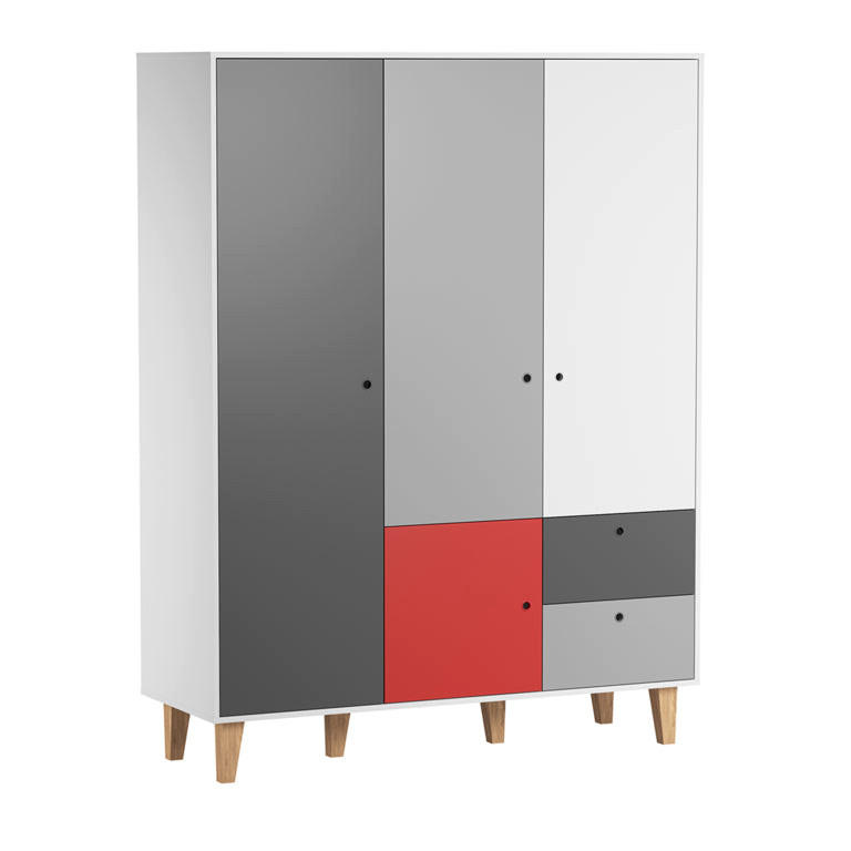 BABYKLEIDERSCHRANK 3 Türen Concept rot - Rot, Holzwerkstoff (153/201.5/55cm) - Petits-meubles