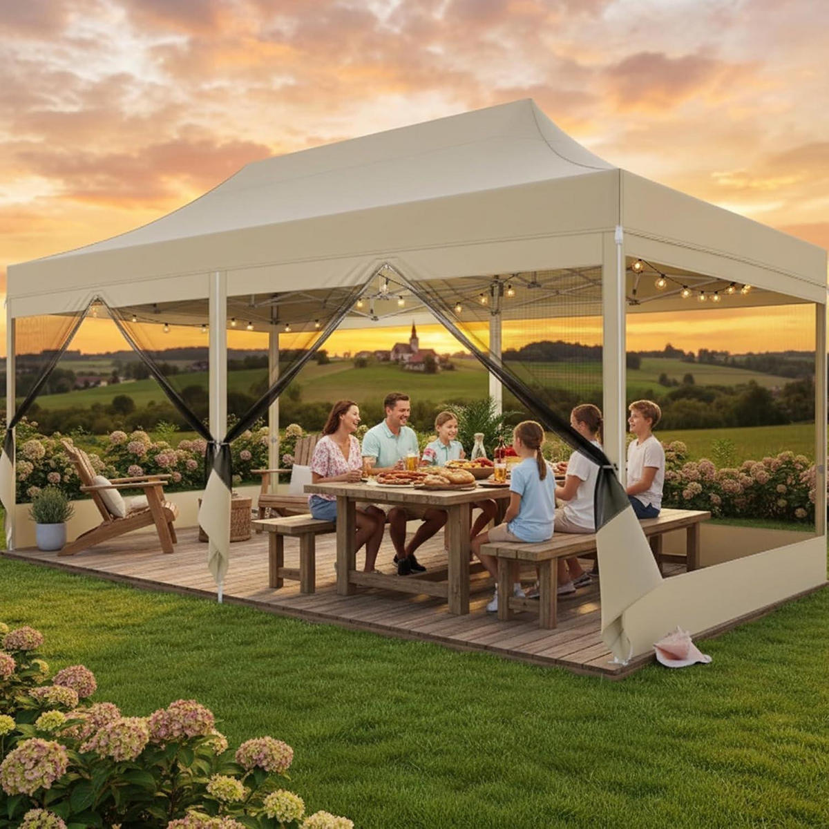 FALTPAVILLON 3x6m Wasserdicht Stabil mit 6 Seitenwänden Khaki - Olivgrün, Textil (300/335/600cm)