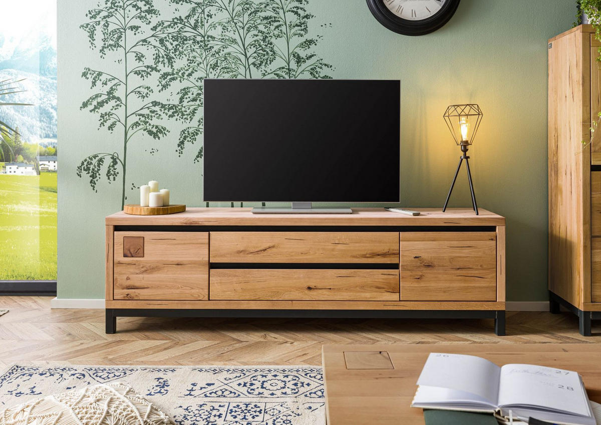 TV-BOARD Wildeiche 190x40x56 natur geölt VILLANDERS #153 - Naturfarben, Holz (190/56/40cm) - Massivmoebel24