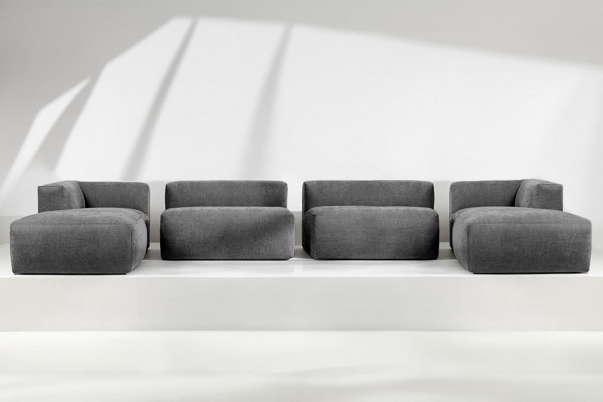 PANORAMA-ECKSOFA BUFFO 7/8 Sitzer mit extrem weicher Sitzfläche, Gewebestoff, aschfahl - Grau, Textil (424/73/180cm) - KONSIMO®