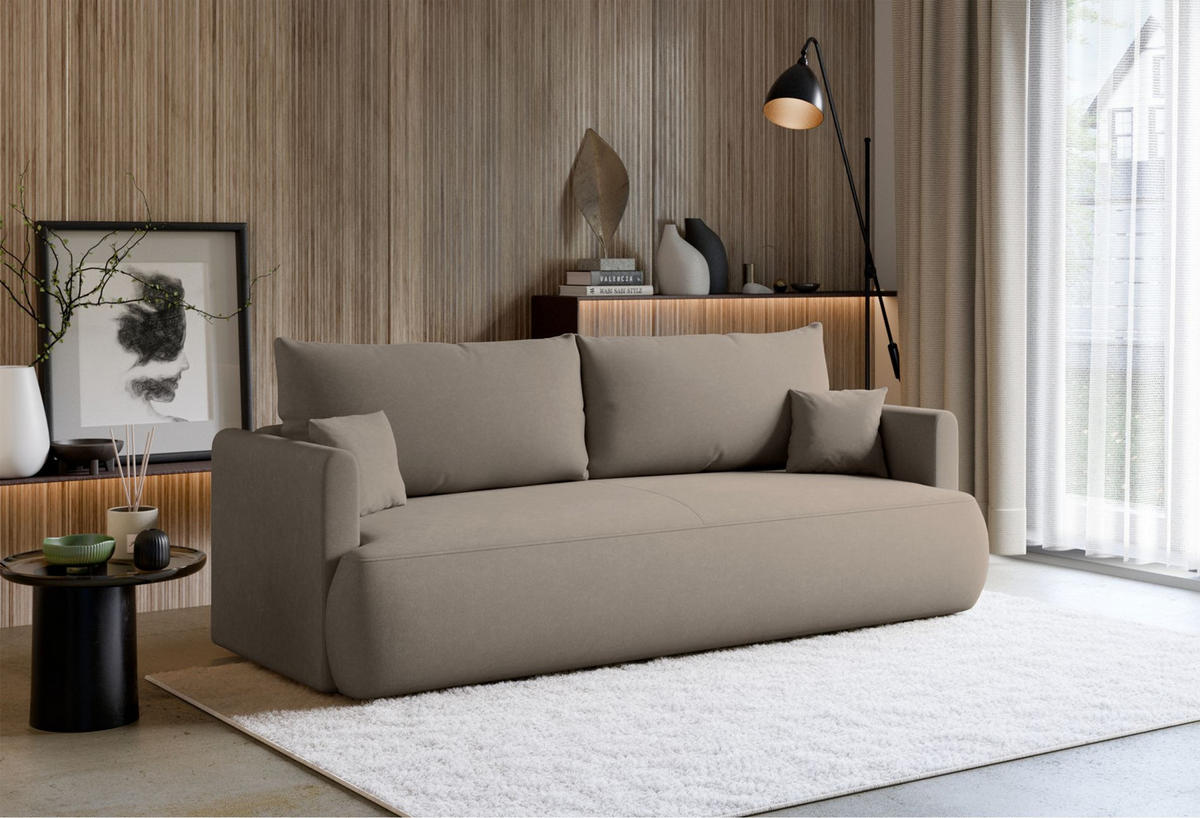3-SITZER SOFA Ovo Mini Greige Chenille Easy-Clean - Taupe/Schwarz, Kunststoff/Textil (226/90/97cm) - Selsey
