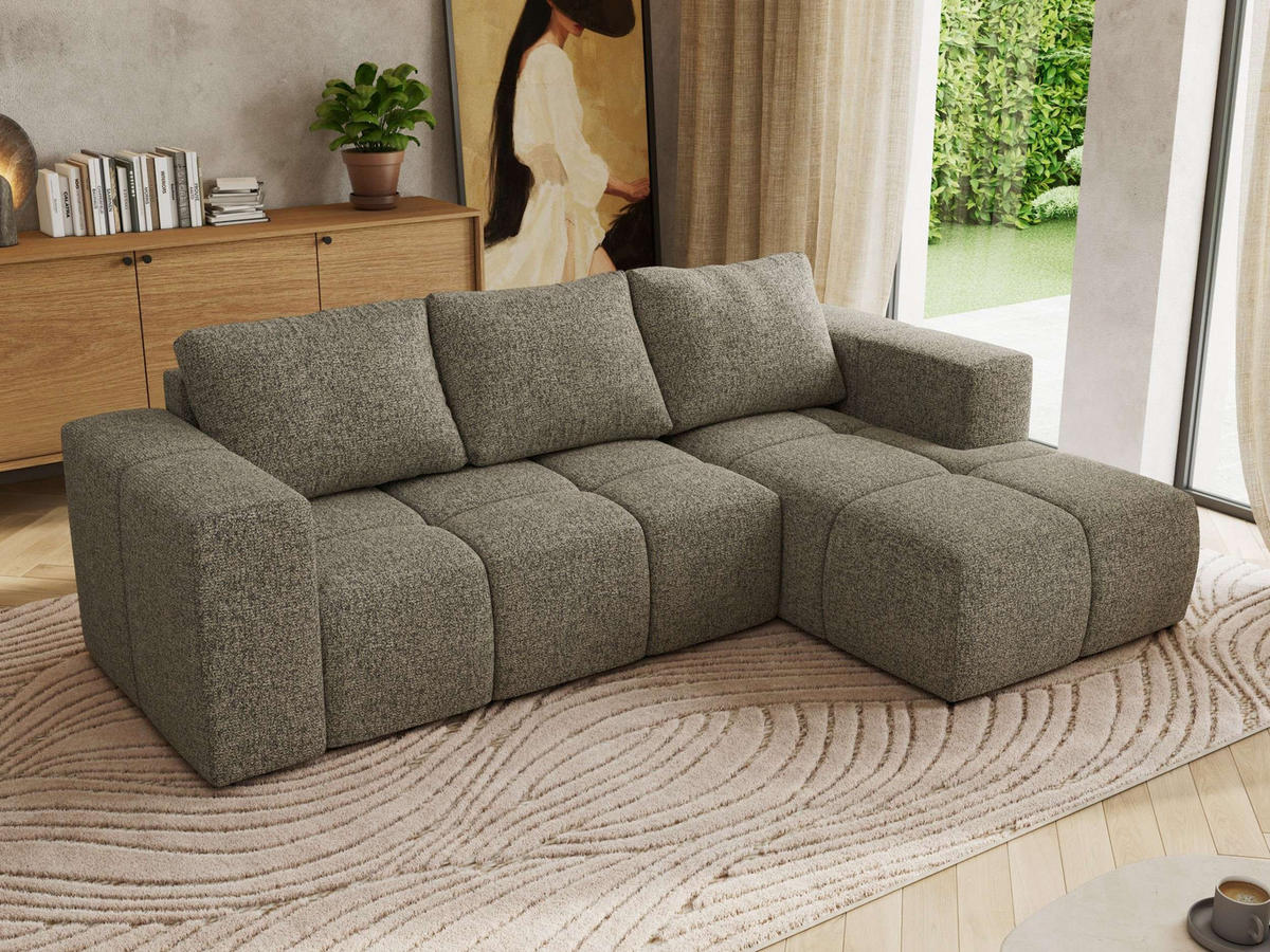 ROHOVÁ SEDAČKA MONIVA L Sivá Štruktúrovaná látka - pravá strana - čierna/sivá, textil/plast (266/164cm) - MKS