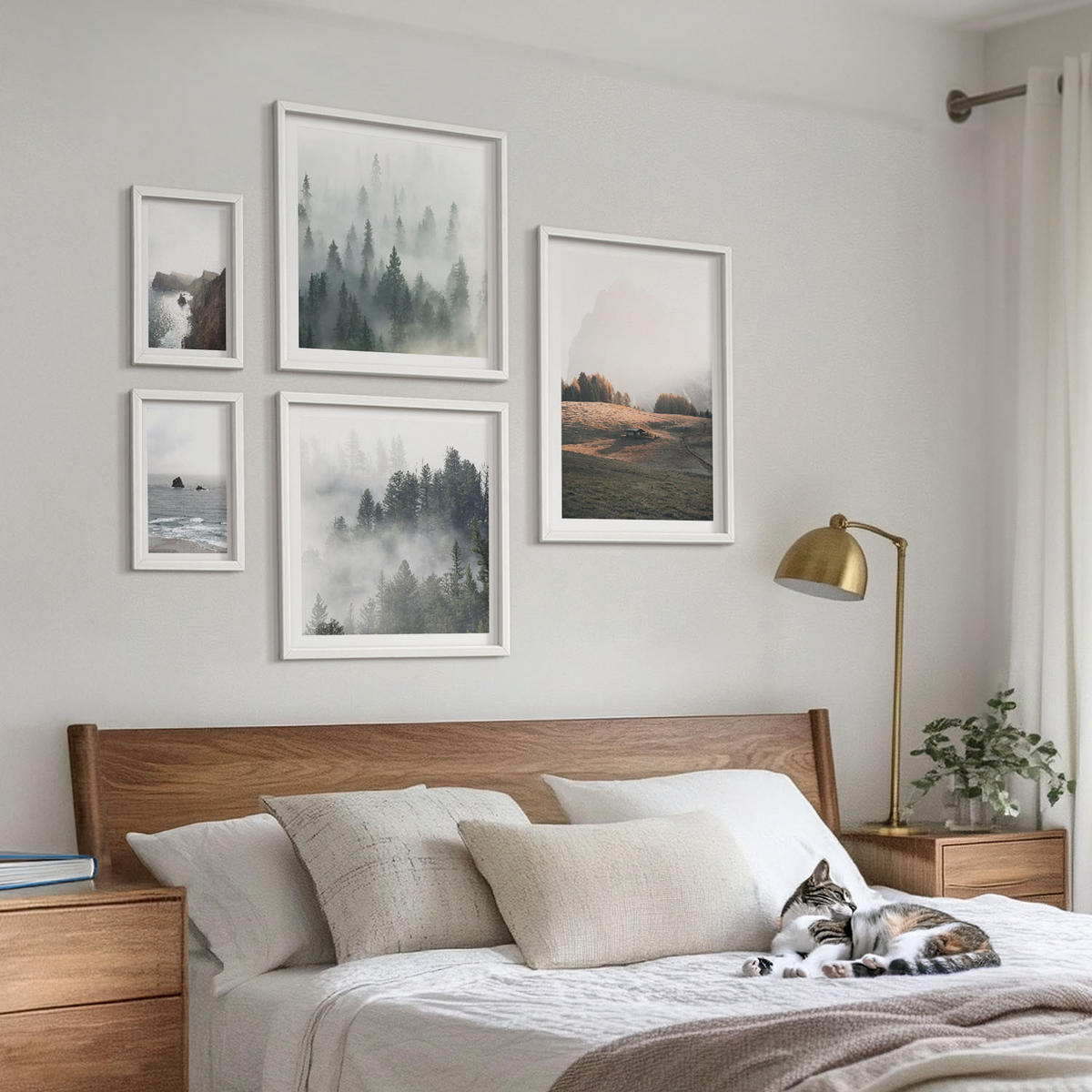 WANDBILDER 5er-Set - 50x50 cm & 20x30 cm & 40x60 cm Weißer Rahmen - Landschaften aus Bergen und Meer - Weiß, Kunststoff (40/60cm) - ArtPrintCave