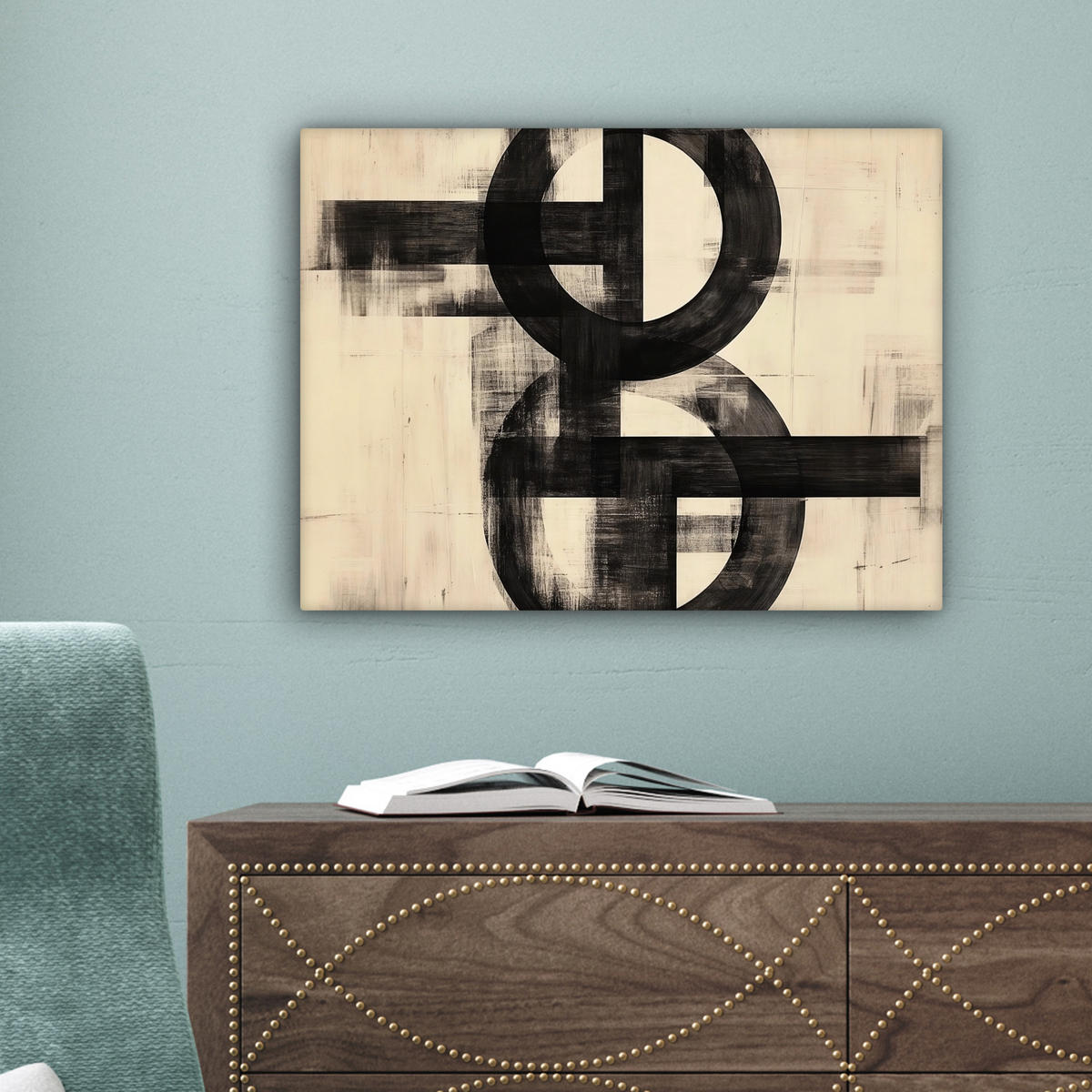 LEINWANDBILD Kreise - Balken - Schwarz - Abstrakt Wandbild 40x30 cm - Schwarz, Textil (40/30cm) - MuchoWow