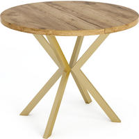 ESSTISCH Flora runder ausziehbarer, Craft Eiche 100-180/100/76 cm - Eiche Wotan/Goldfarben, Holzwerkstoff/Metall (100/100/76cm) - WFL GROUP