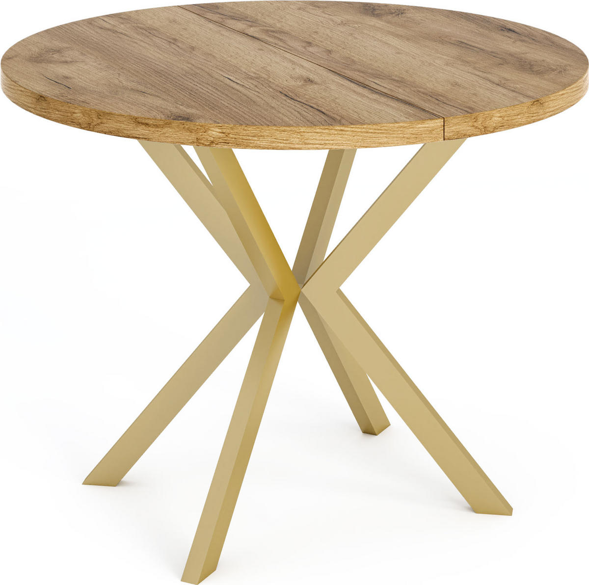 ESSTISCH Flora runder ausziehbarer, Craft Eiche 100-180/100/76 cm - Eiche Wotan/Goldfarben, Holzwerkstoff/Metall (100/100/76cm) - WFL GROUP