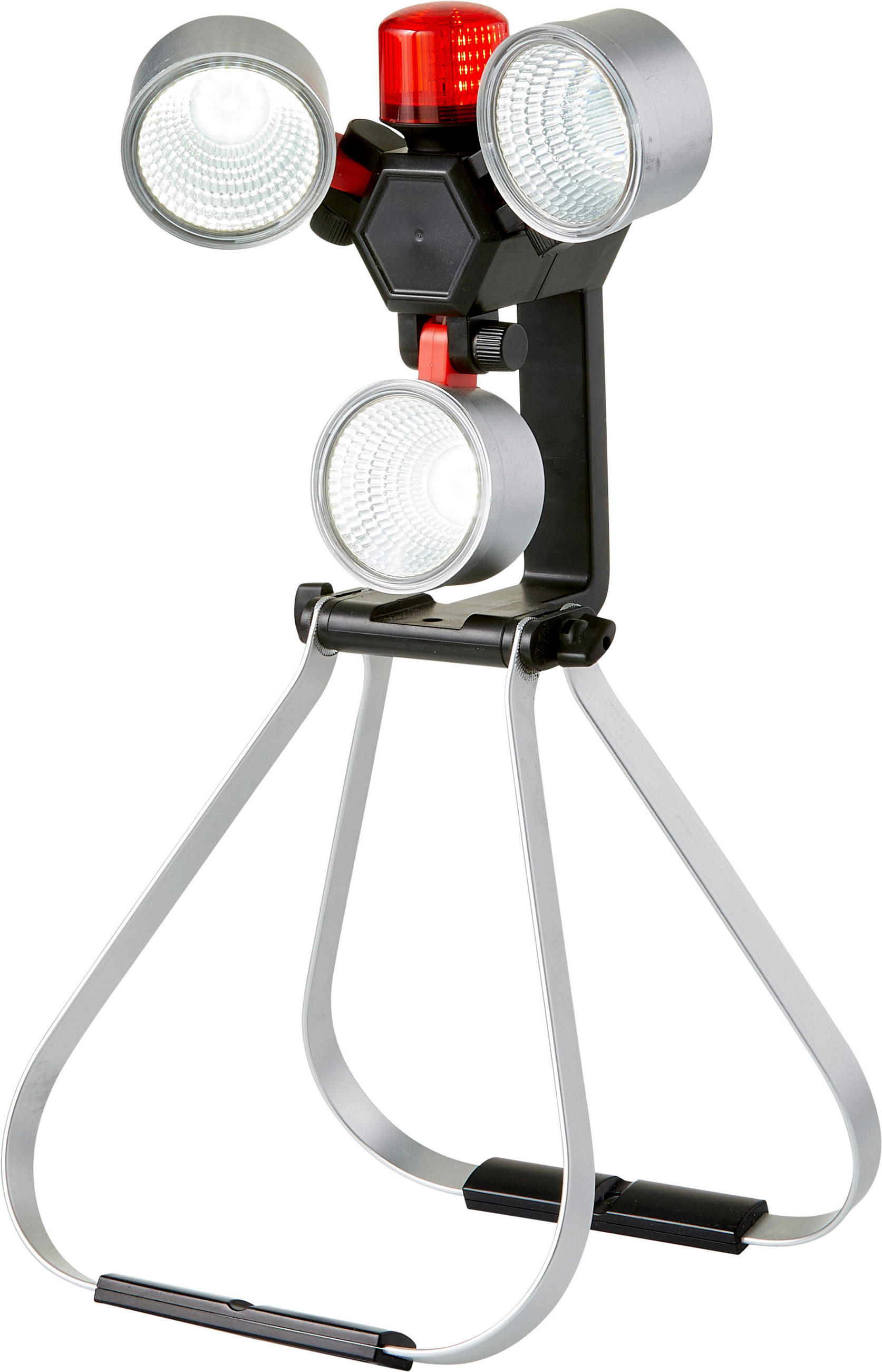 LED-AKKU-BAUSTRAHLER - 1000 Lumen mit 3 flexibel anpassbaren Fluter-Köpfen und roter Warnleuchte, 2,5 Stunden Leuchtdauer - Schwarz, Kunststoff (10.5/24.5/24cm) - Northpoint