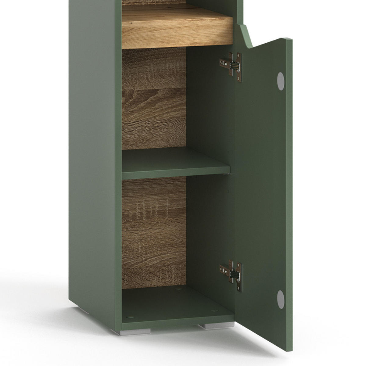 BADSCHRANK Marelle Grün/Artisan 30 x 180 cm mit Türen und offenen Fächern - Grün, Holzwerkstoff (30/180/35cm) - Vicco