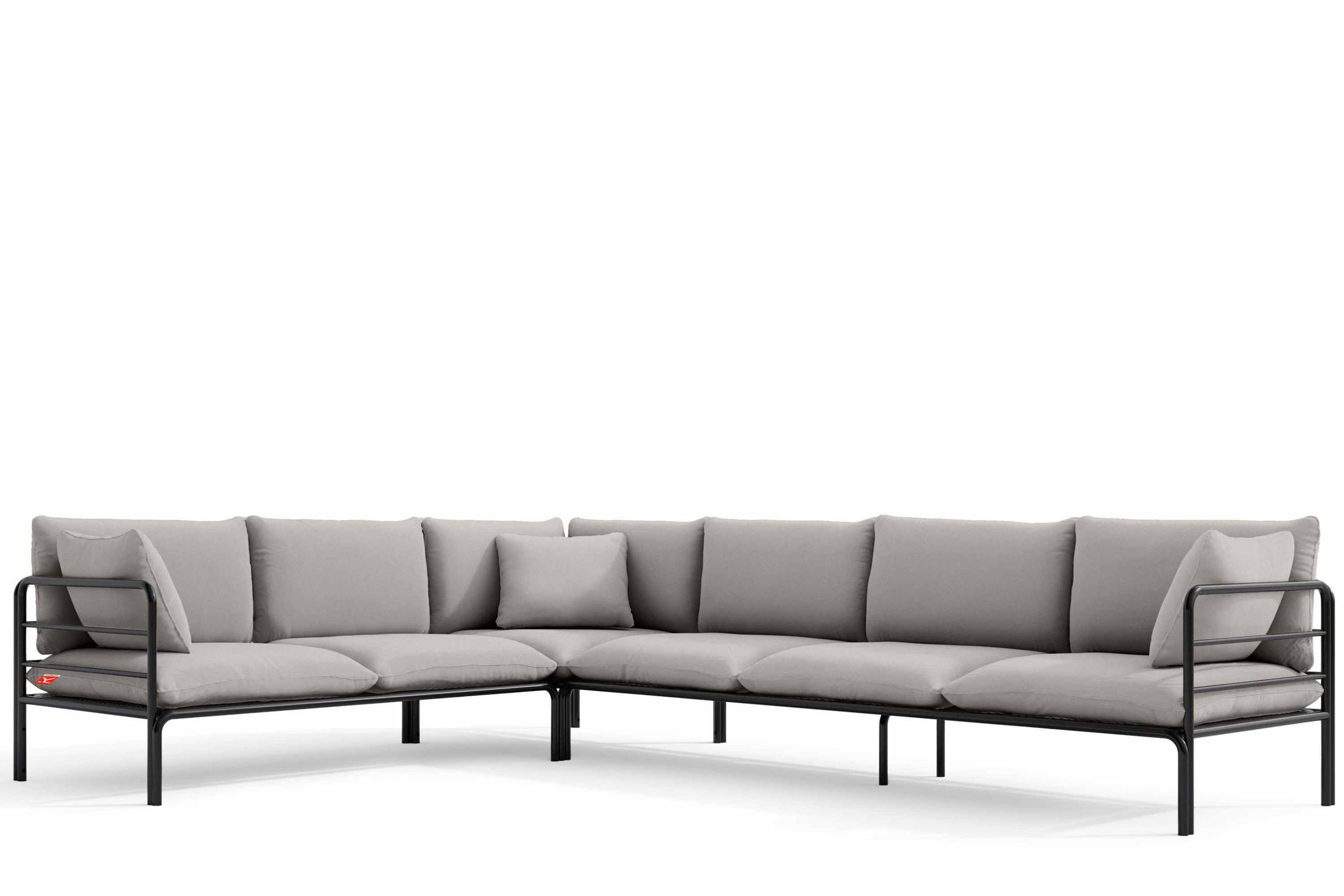 GARTENECKSOFA RAMBE 5-Sitzer mit Kissen, Anthrazit/Hellgrau - Dunkelgrau/Hellgrau, Textil/Metall (304/80/229cm) - KONSIMO®