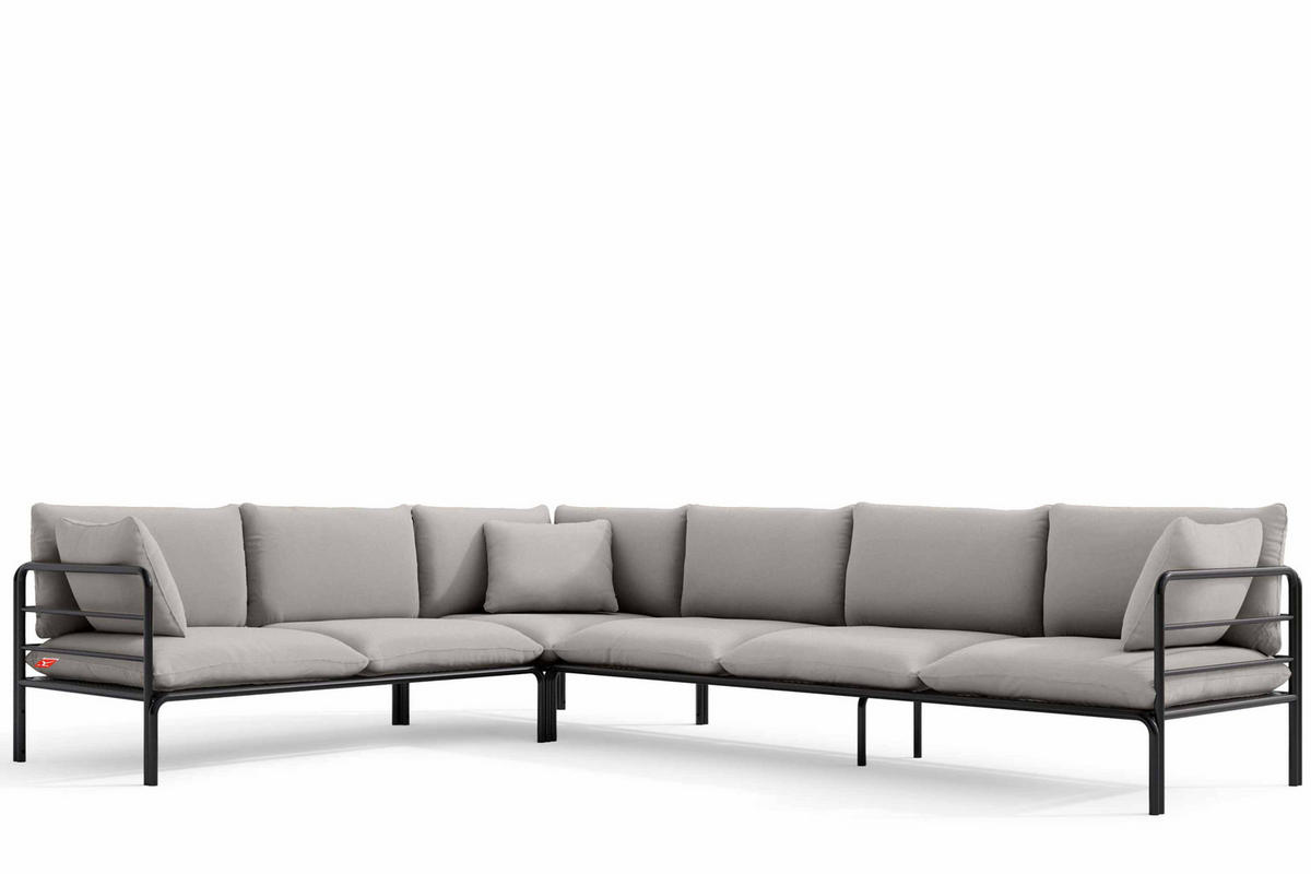 GARTENECKSOFA RAMBE 5-Sitzer mit Kissen, Anthrazit/Hellgrau - Dunkelgrau/Hellgrau, Textil/Metall (304/80/229cm) - KONSIMO®
