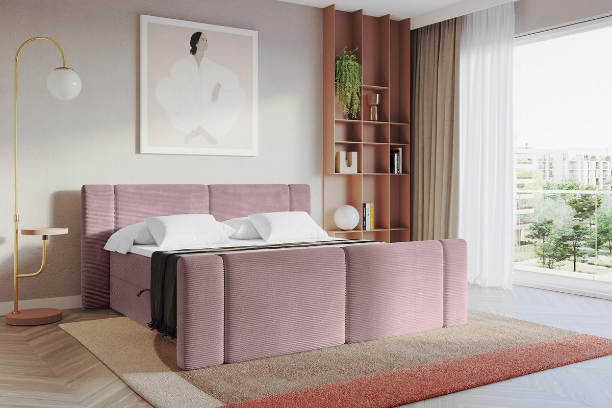 BOXBETT mit Matratze H3 - EVON Zanozek - 120x200 cm Rosa - Rosa, Holzwerkstoff (120/200cm) - ALTDECOR