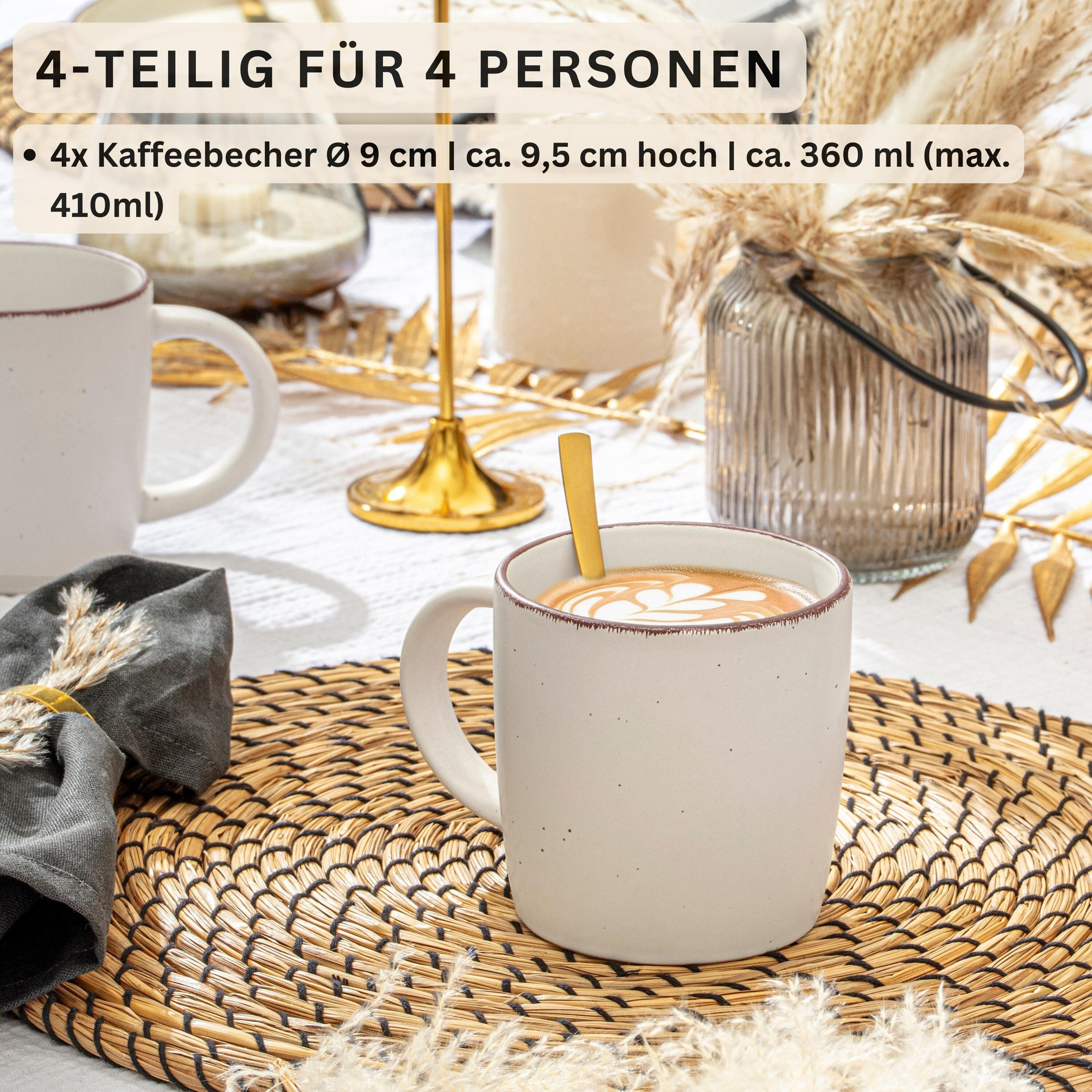 KAFFEEBECHER BOMBAY MOONLIGHT - 4 teilig aus Steingut - Hellgrau/Weiß, Stein (0.8L) - Sänger