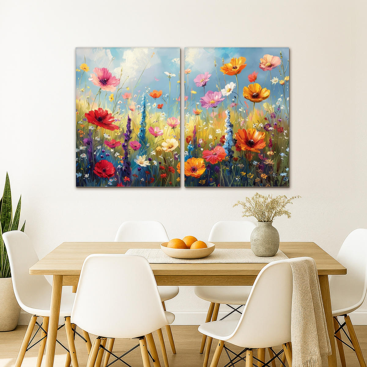 LEINWANDBILD 2er Set Blumen - Frühling - Farbenfroh - Sommerlich 120x80 cm - Orange, Textil (120/80cm) - MuchoWow