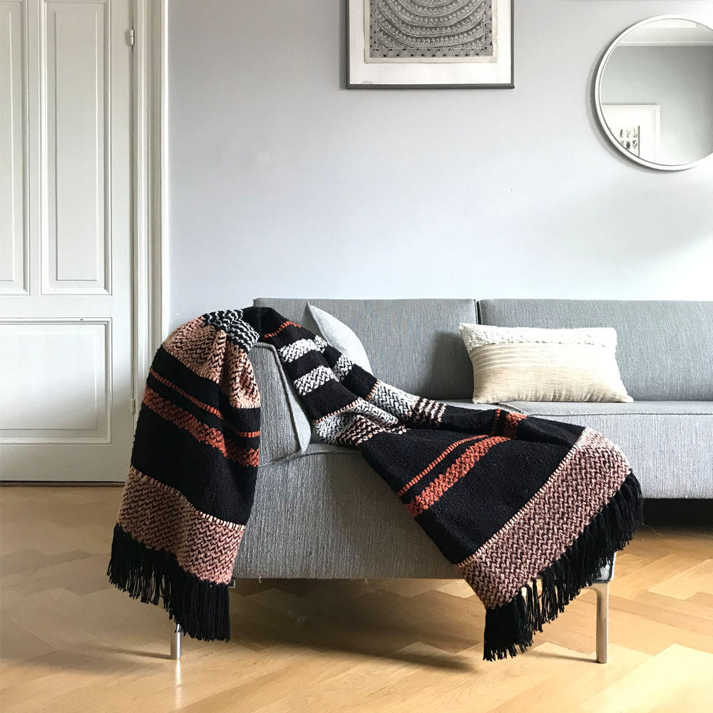 DECKE Mehrfarbig Schwartz Bouclé - Multicolor/Schwarz, Textil (125/150cm) - Malagoon