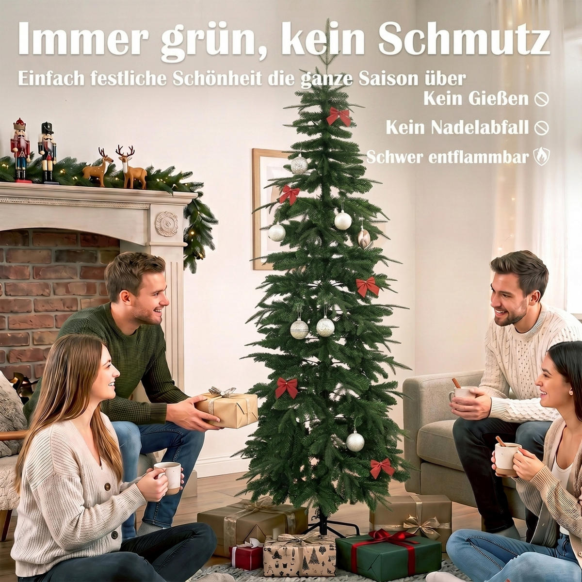 KÜNSTLICHER-WEIHNACHTSBAUM PE PVC Grün - Grün, Kunststoff (210cm) - HOMCOM