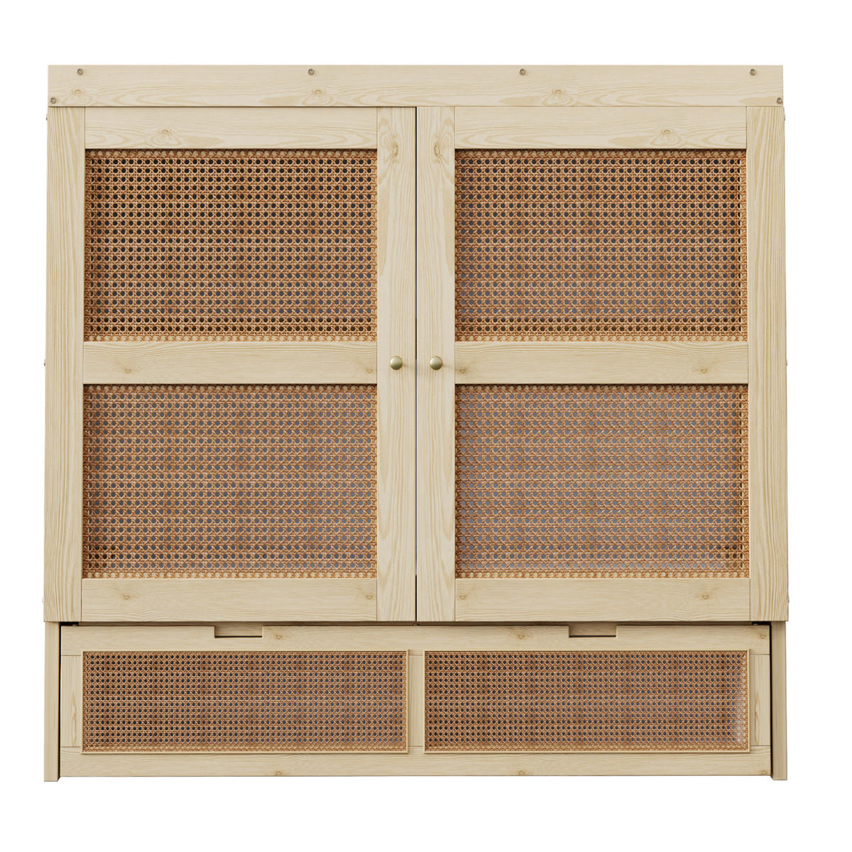 SCHRANKBETT 140/200 cm Natur Schrankbett mit Stauraumschubladen und Rattan-Design - Naturfarben, Holzwerkstoff (140/200cm) - OKWISH