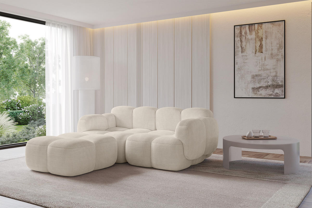 ECKSOFA modulares Sofa Links Miko-L1 214x205x75 Beige Cord - Beige/Schwarz, Holzwerkstoff/Kunststoff (214/205cm) - ALTDECOR