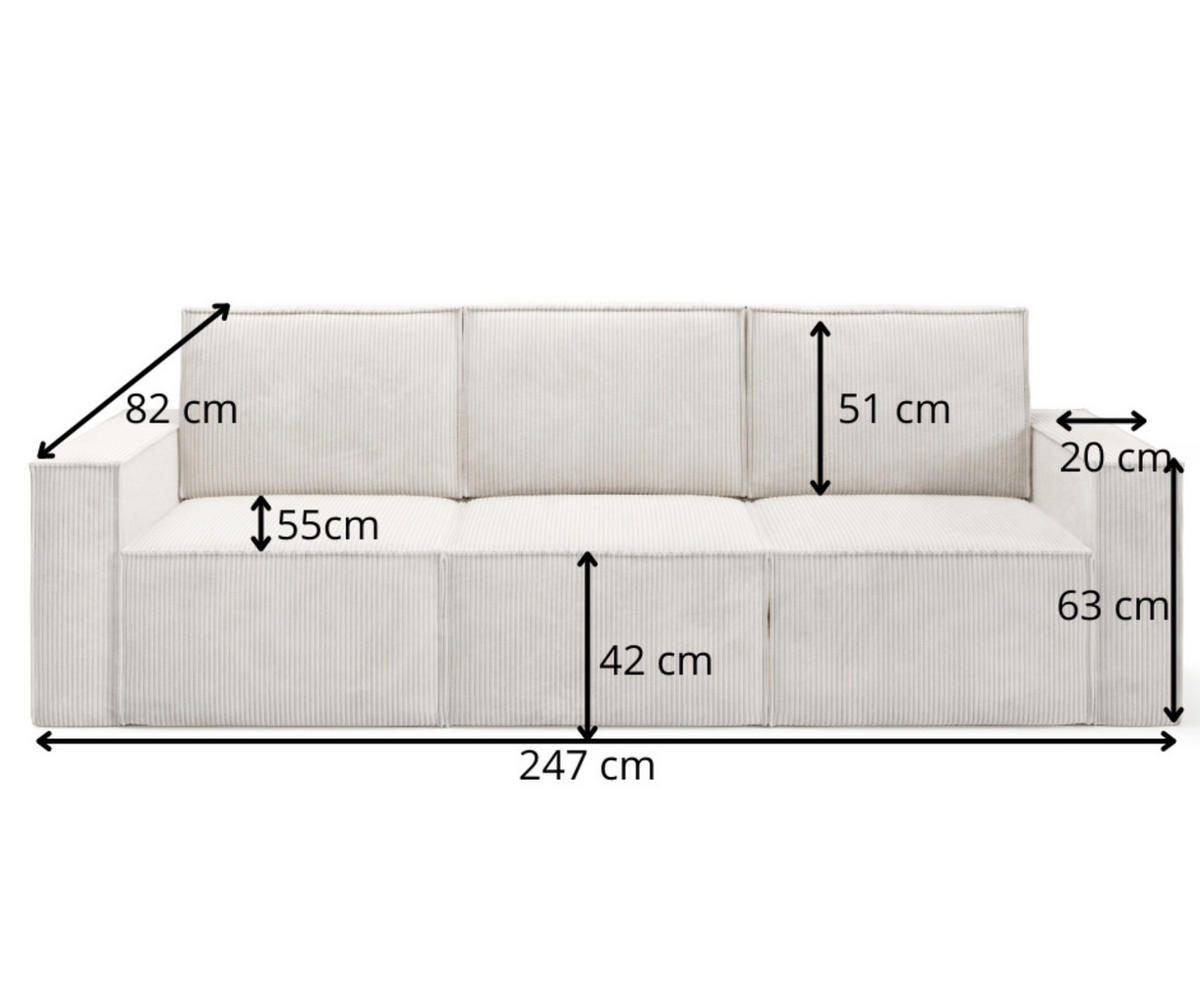 SOFA Roda Rosa, Kordsofa mit Schlaffunktion - Rosa, Holzwerkstoff/Textil (248/93/96cm) - Bettso