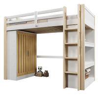 HOCHBETT mit Kleiderschrank und Regal 90x200 cm Kiefer Weiß/Natur - Weiß, Holz (90/200cm) - Meubliv