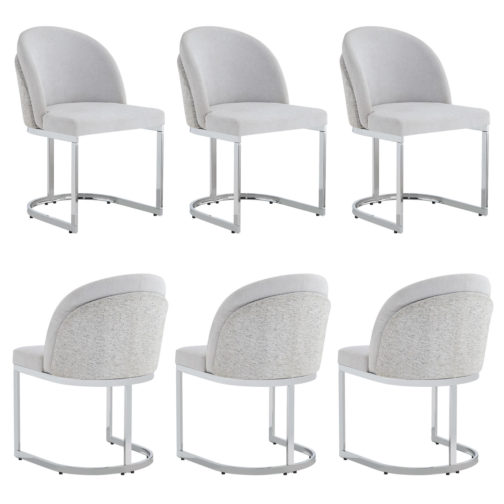 STUHL-SET DE-35880 6 Stück mit Silberbeinen Hellgrau - Grau, Metall (52/85/59cm) - ComfortXL