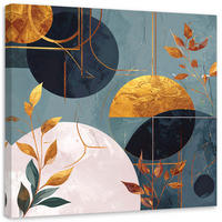 LEINWANDBILDER, Moderne Abstrakt Kreise und Blätter in Gold - Blau, Textil (30/30cm) - Feeby