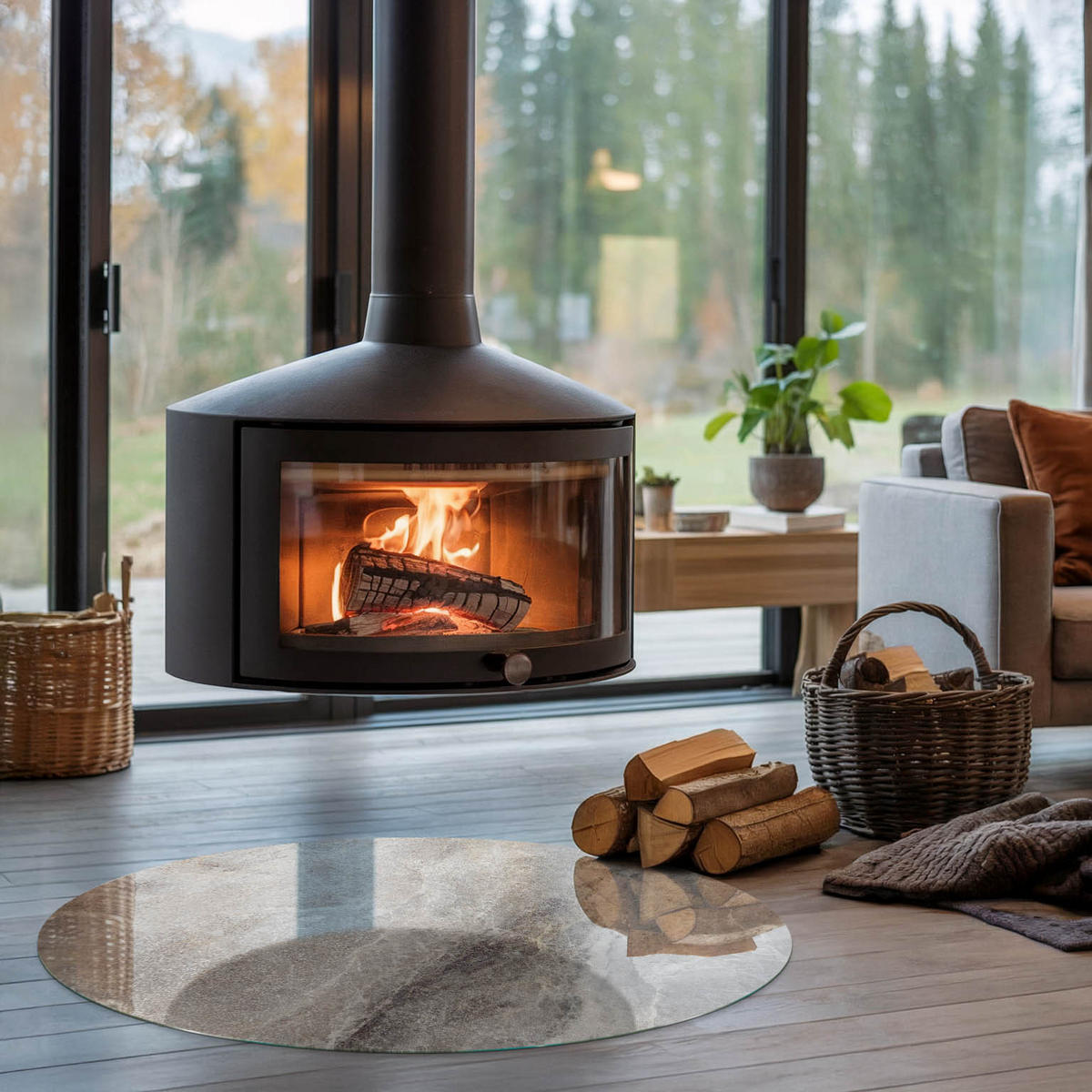 GLASPLATTE für Kamin Ø 100 cm - Grau, Glas (100/100/0.4cm) - TULUP