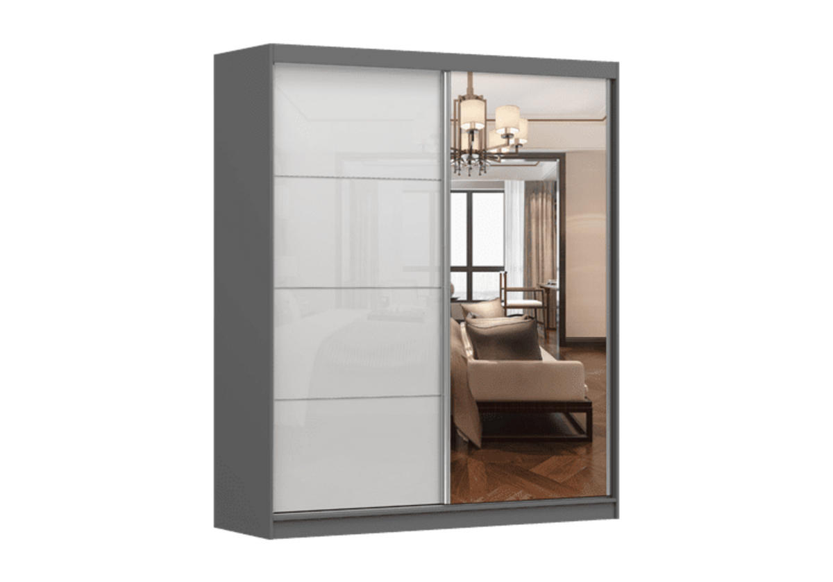 SCHIEBETÜRENSCHRANK - Ben 35s (Graphit, 183 cm) - Graphitfarben, Holzwerkstoff (183/218/61cm) - Möblo