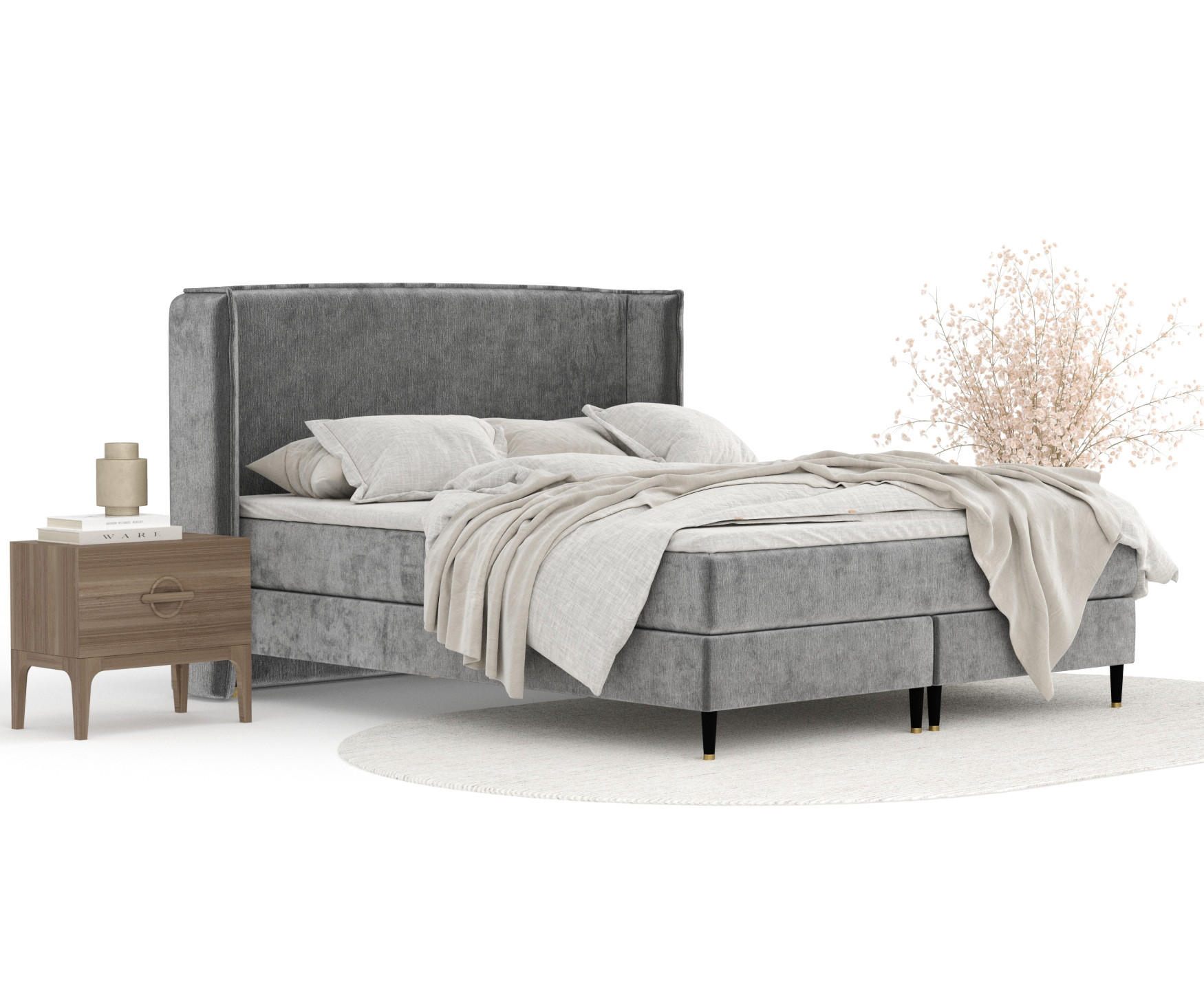 KONTINENTALBETT Ardis Grau 200/200 cm mit Matratze und Topper - Schwarz/Grau, Holz/Holzwerkstoff (200/200cm) - Maison de Reve