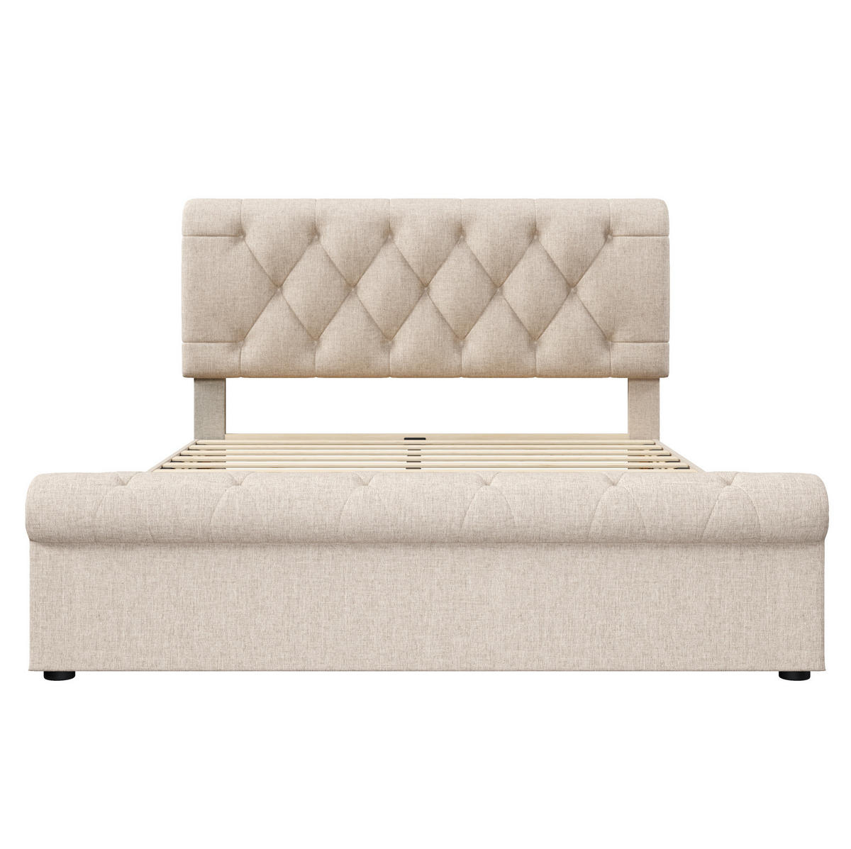 POLSTERBETT 140/200 cm mit 4 Schubladen und höhenverstellbarem Kopfteil - Naturfarben, Metall (140/200cm) - BEAOK